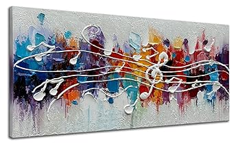 アート・デザイン・音楽 Painting oil on canvas 100cmx100cm Amazon.com: zoinart Colorful Music Symbol Oil Painting on